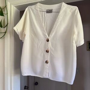 ASOS white v neck button down blouse size us 10 (size medium)